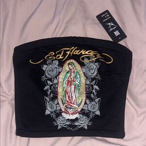 Ed Hardy Black Tube Top with Colorful Graphic
